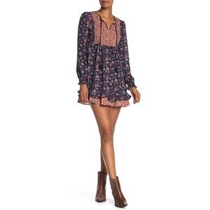 Kenedik Smocked Dress In Navy Rust Paisley Print Size M $118